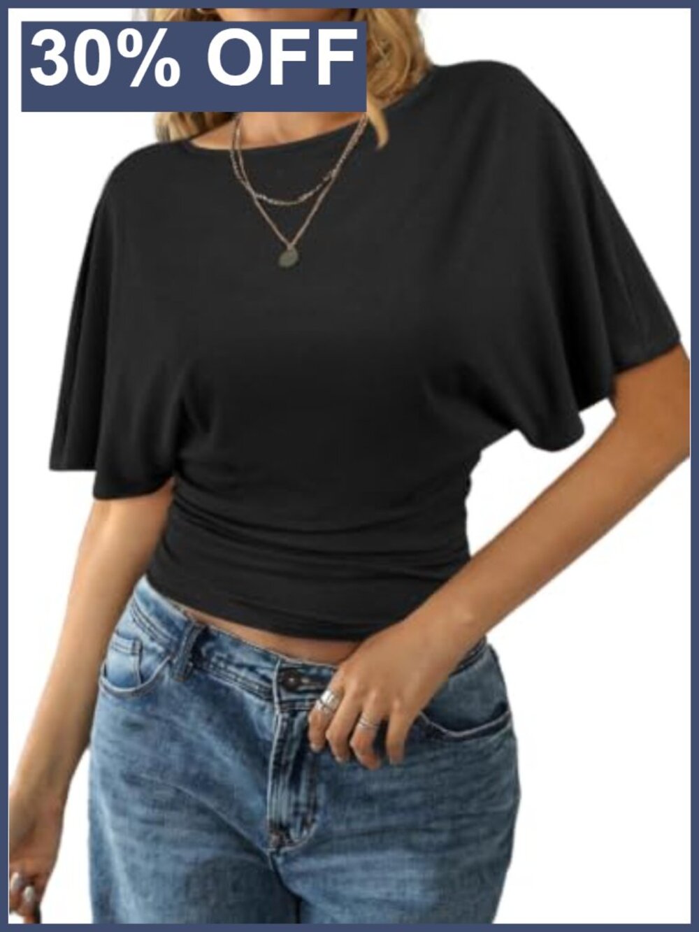 Women's Cinched Waist Batwing Short Sleeve Ruched Cropped Tee Top